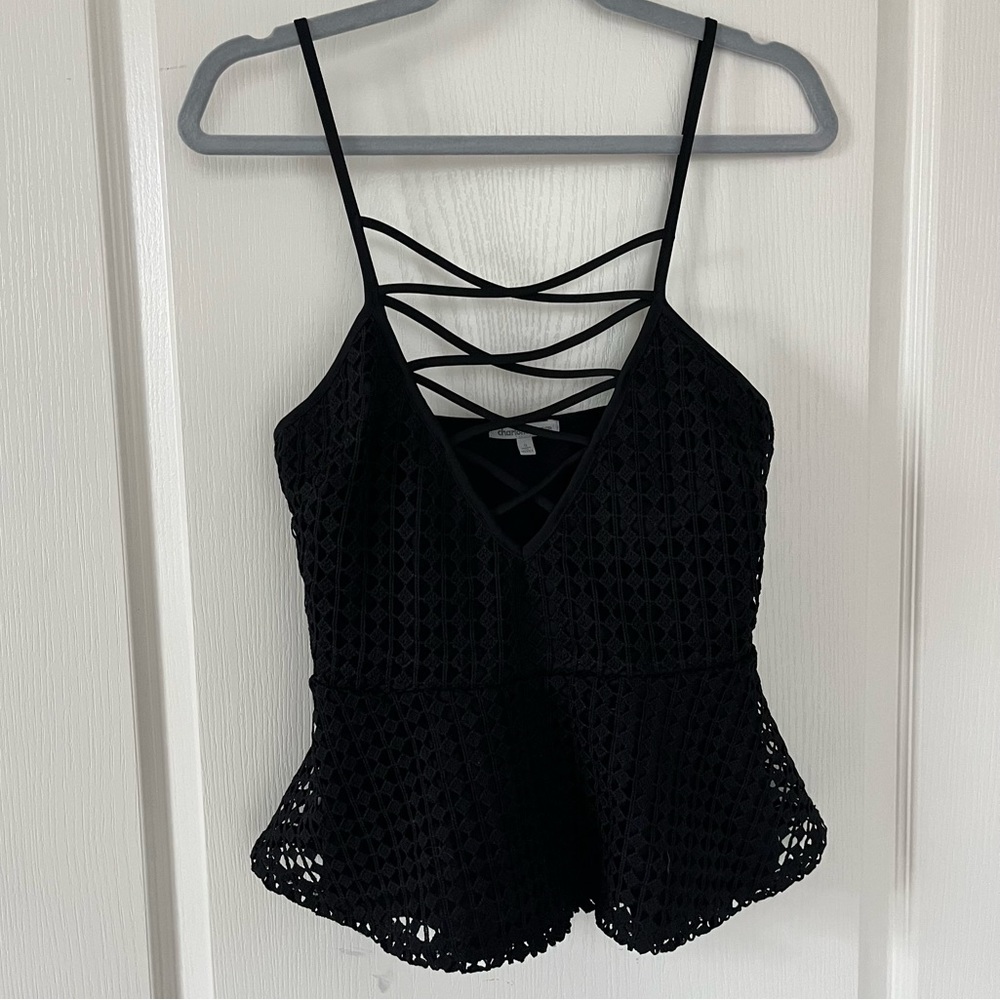 Charlotte Russe Crochet Lace Criss Cross Peplum Tank Top